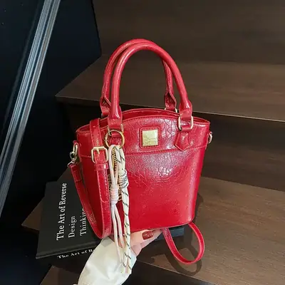 Red Korean Style Hand-Carry Bucket Bag 2025