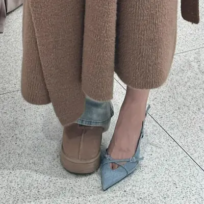 2026 New Style One-Strap Closed-Toe Fashion Women's Sandals with Pointed Toe, Thin Heel, Denim High Heels, Summer Niche Style