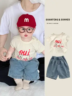 Korean Style Boys T-Shirt Shorts Set Cotton Cotton