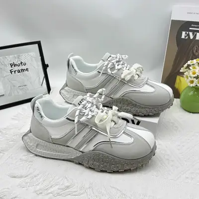 Women's Silver Lace-Up Casual Shoes with Soft Sole