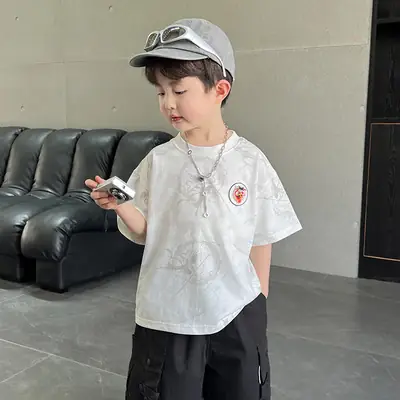 Boys White T-Shirt Short Sleeve 2025 Summer