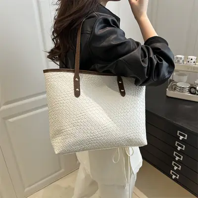 Women's White Woven Shoulder Bag Large Capacity 2025