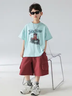 Boys T-shirt Light Blue 2025 Summer Kids Wear