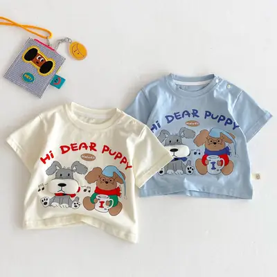 Children's Cartoon T-Shirt 2026 Boys Summer Letter Print Base