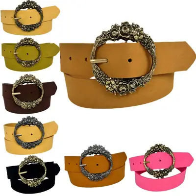 Deerskin Fleece Belt with Floral Buckle Yellow