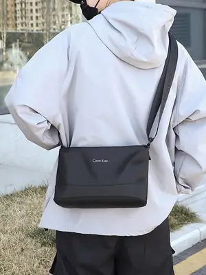 Men's Black Crossbody Bag Waterproof Leather Multi-Compartment
