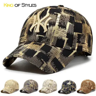 Gold Plated Plaid Baseball Cap for Men Women Military Fans