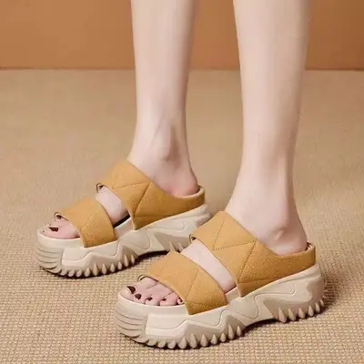 Women Red Thick Strap Sandals Summer 2025
