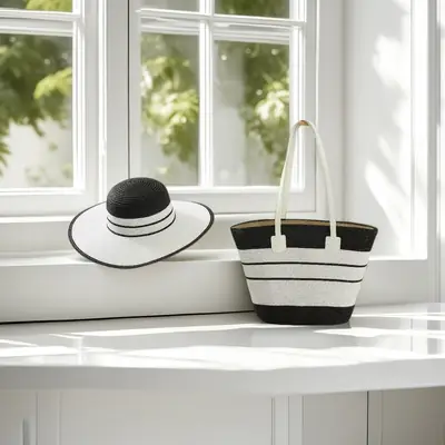 Straw Hat & Bag Set Sun Travel Luggage Accessories