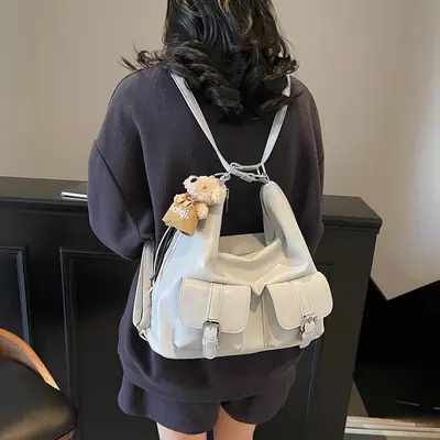 Women's Large Capacity Shoulder Tote Bag Beige Grey 2025