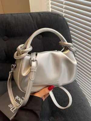 Stylish Silver Pleated Shoulder Bag for Women 2025