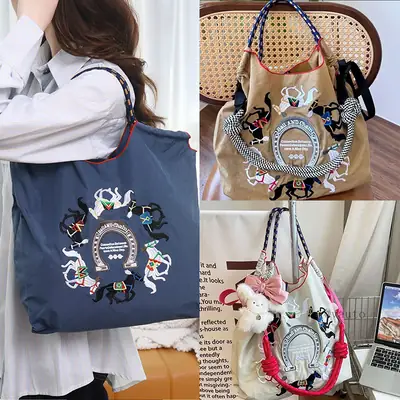 Japanese Style Embroidered Canvas Shoulder Bag Large Capacity Women