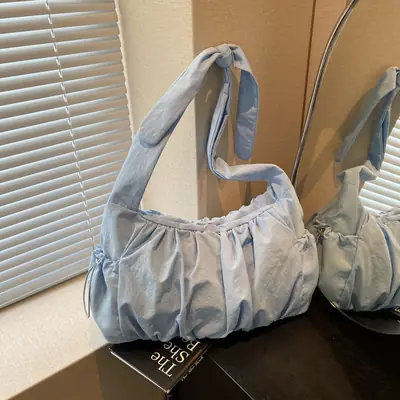 Light Blue Pleated Messenger Bag for Women
