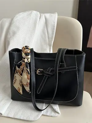 Black One-shoulder Handbag for Women Large Capacity Commuter Tote