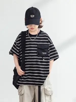 Boys Striped T-Shirt Summer 2026 Half Sleeve Trendy