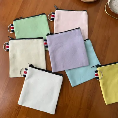 DIY Solid Color Canvas Bag Cross-border Amazon Zipper Storage Bag Travel Portable Fresh Square Coin Purse