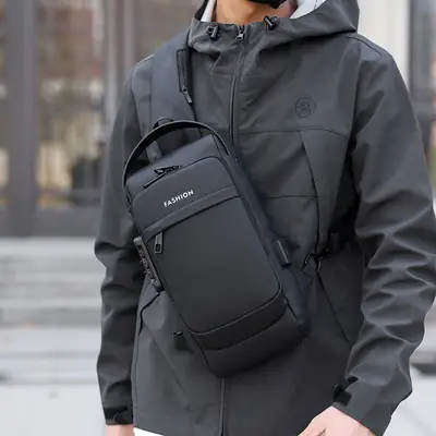 Men's Anti-Theft Chest Bag Black Waterproof Sports Bag