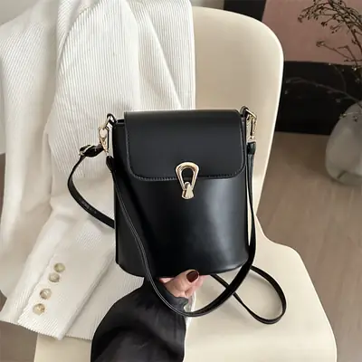 Black Leather Shoulder Bag for Women 2025 Spring New
