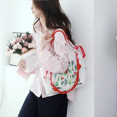 Embroidered Floral Tote Bag Large Capacity Casual Shoulder Bag