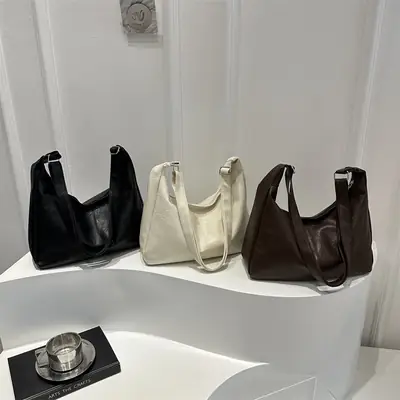 Women Retro Textured Armpit Bag Black White Brown