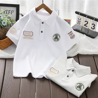 Boys Polo Shirt White Short Sleeve Summer 2025 Medium Large
