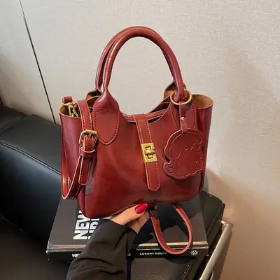 Red Leather Shoulder Bag for Women 2025
