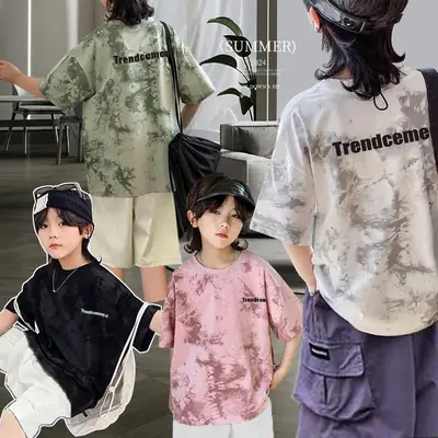 Cotton Tie-dyed Crewneck T-Shirt for Boys Summer Wear