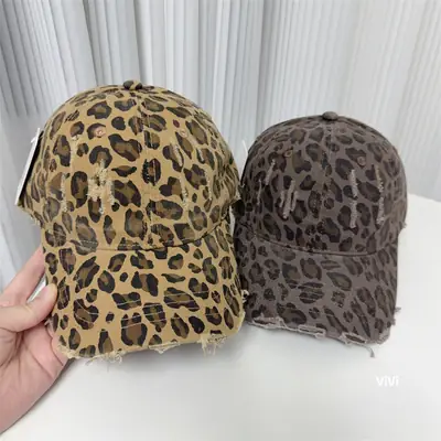 American Retro Leopard Print Distressed Cap for Women