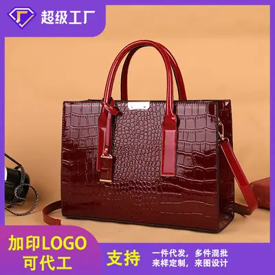 Customizable Croc Leather Handbag Red Office Commute