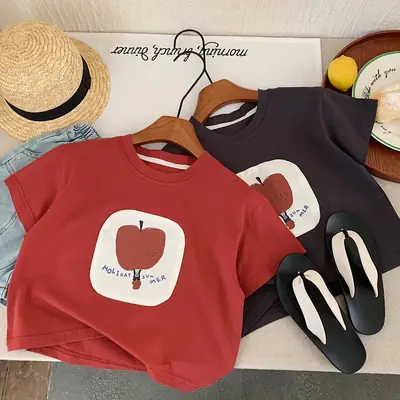 Red Heart Print Boys T-Shirt Short Sleeve Cotton Summer Wear