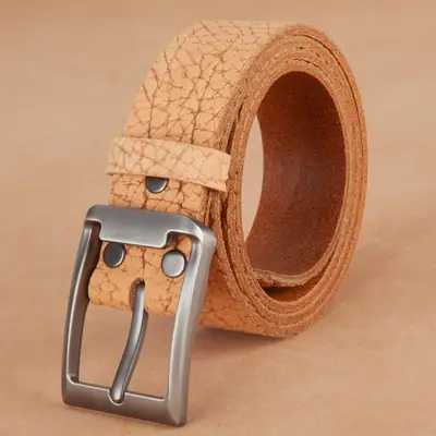 Men's Genuine Leather Bison Belt with Silver Buckle