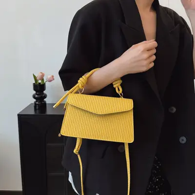 Yellow Textured Crossbody Bag for Women Summer Commute