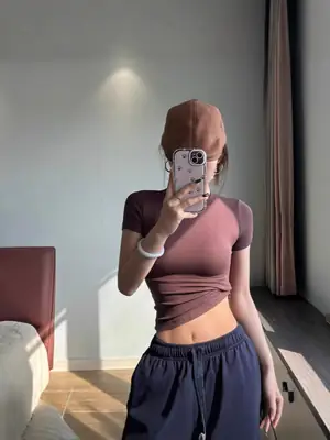 Skims Alternative American-Style Comfortable Stretchy T-Shirt for Women, Summer Versatile Basic Plain Short Top with Round Neck