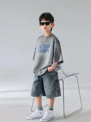 Boys Denim Shorts Set Korean Style 2026
