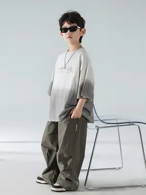 Boys Summer T-shirt Korean Style 2025 Short Sleeve Trousers Set