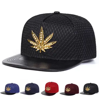 Red Mesh Leaf Embroidered Baseball Cap for Men Women