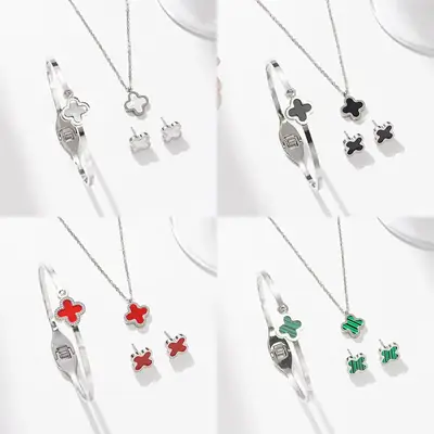 Silver Four-leaf Clover Stud Earrings for Women