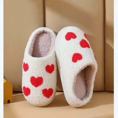 2025 Cross-Border Children's Cotton Slippers with Heart Design for Girls, Thick Cartoon Home Plush Heart Cotton Slippers Temu