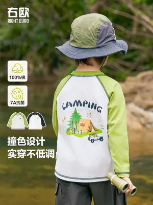 Boys Pure Cotton Camping T-Shirt Green White 2026