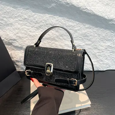 Black Glitter Crossbody Bag for Women 2025