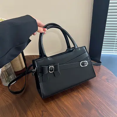 Women's Black Textured Shoulder Crossbody Bag