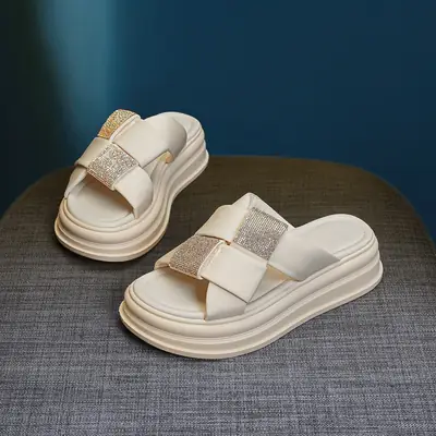 Women White Roman Rhinestone Sandals 2025