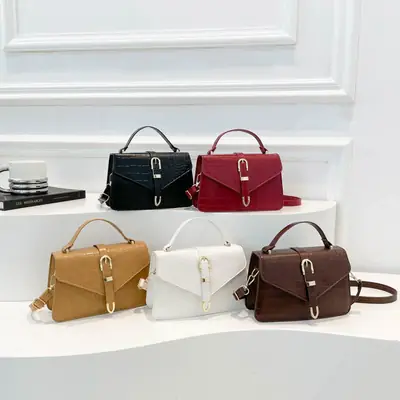 2025 Croc Pattern Shoulder Crossbody Bag Brown White Black