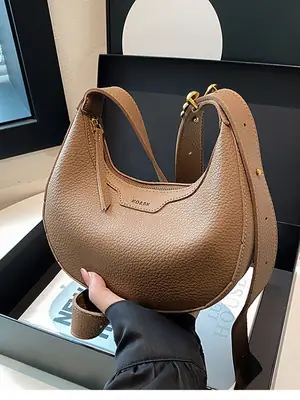 Minimalist Brown Leather Shoulder Bag with Adjustable Strap