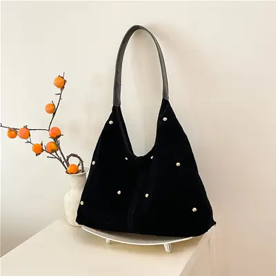 Black Velvet Shoulder Bag for Women 2025 New Arrival