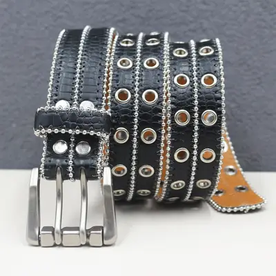Heavy Rivet Hollow Belt Double Row Eyelet Belt Men Women Pin Buckle Hip Hop Punk