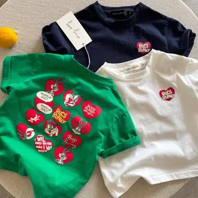 Children Cotton Cartoon T-Shirt White 2025