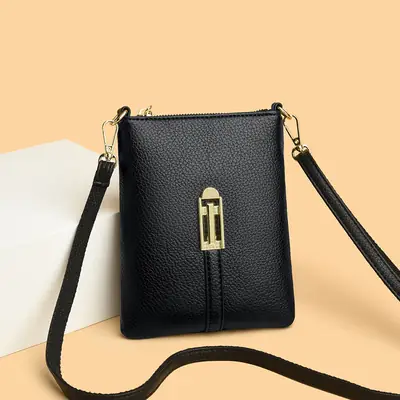 Black Women's Shoulder Messenger Bag with Gold Clasp