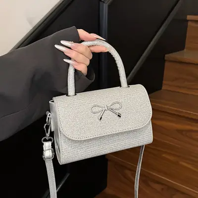 2025 New Bow Silk Crossbody Bag Silver