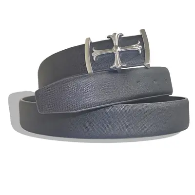 Men's Grey Leather Belt with Silver Buckle